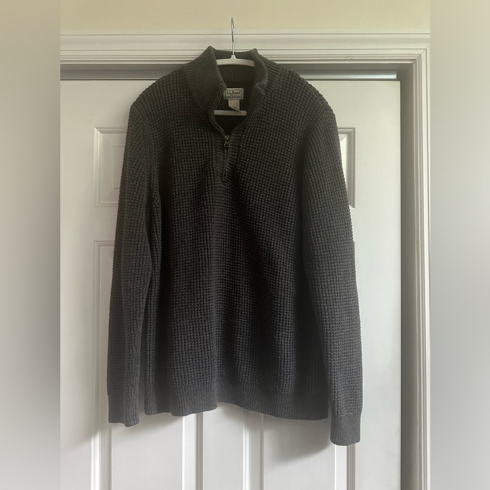 Men’s LLBean quarter zip waffle-stitch knit sweater